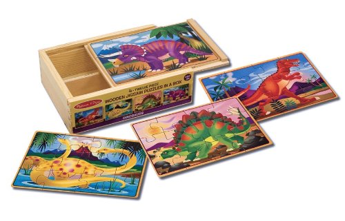 Melissa & Doug 4 x Twelve Piece Wooden Jigsaw Puzzles in a Box - Dinosaurs