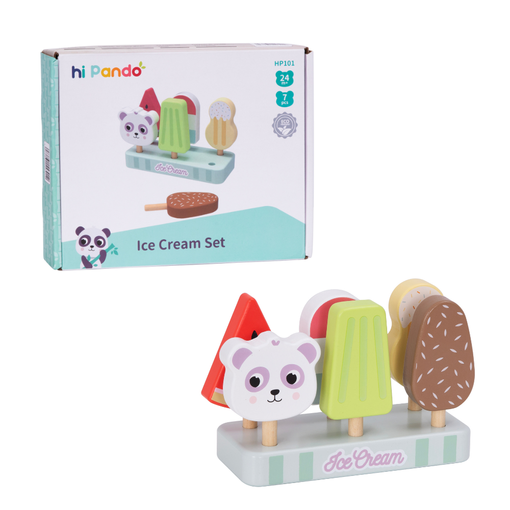 Hi Pando – Pretend & Play Wooden Ice Cream Set – 7pcs - Image 3