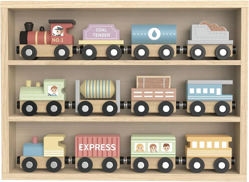 TookyToy Wooden Train Set – Pastel (13 Pieces)