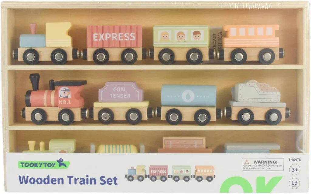 TookyToy Wooden Train Set – Pastel (13 Pieces) - Image 2