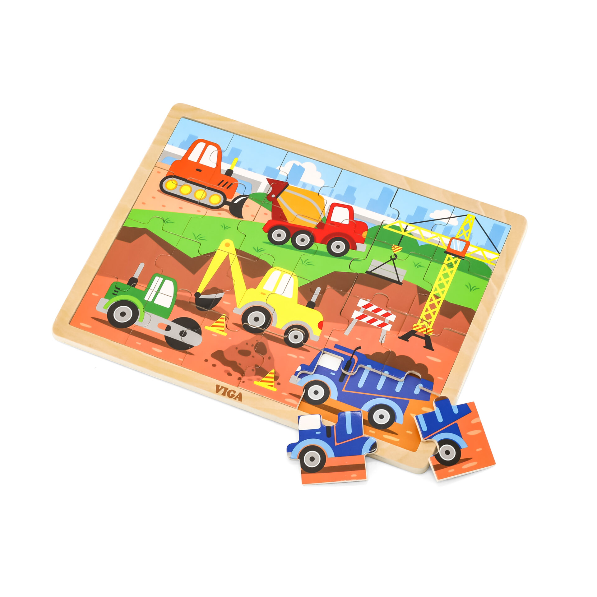 Wooden Puzzle Construction Vehicles (24 Pieces) - Image 2
