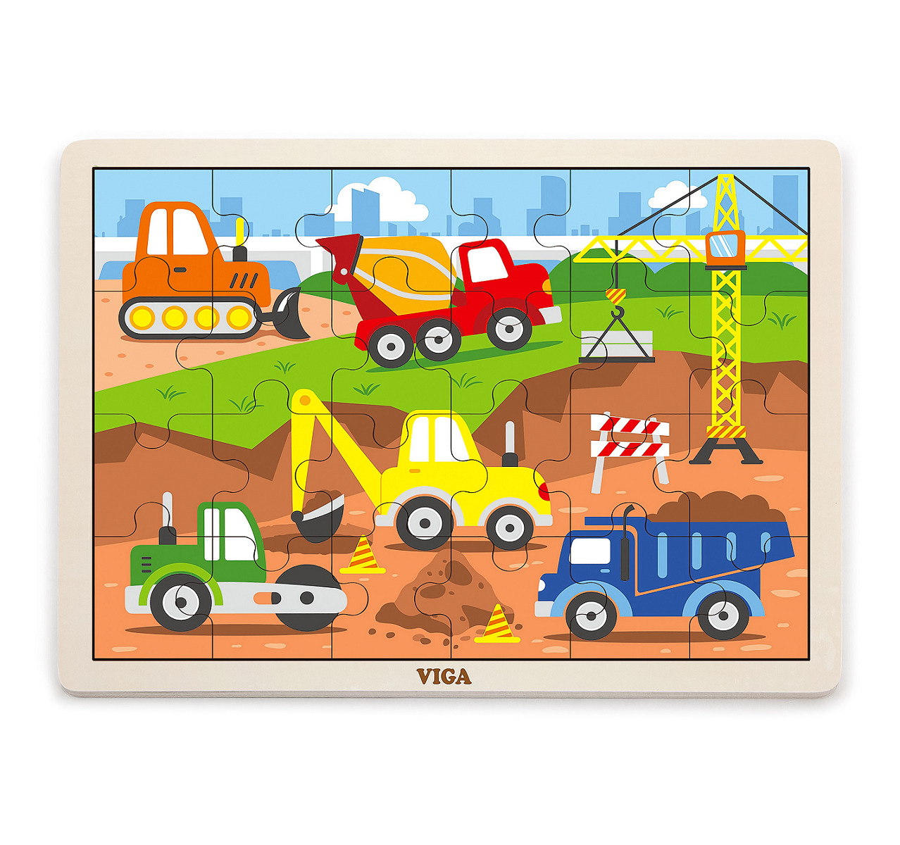 Wooden Puzzle Construction Vehicles (24 Pieces)